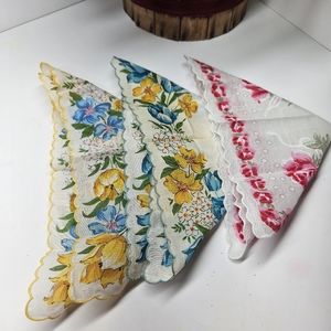 Mixed Lot 3 Pieces Ladies hanky 100% Cotton Vintage style floral Handkerchiefs